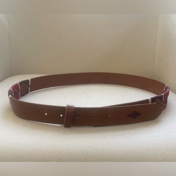 Loft 100% Genuine Leather Brown Belt Embroidered Boho Western Size Large - Picture 1 of 10
